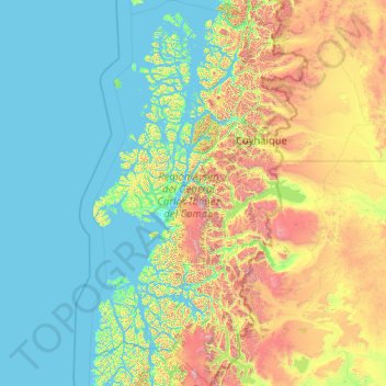 Topografische Karte Aisén du Général Carlos Ibáñez del Campo, Höhe, Relief