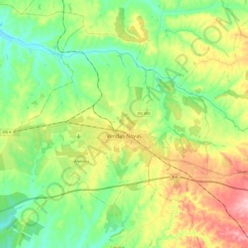Topografische Karte Vendas Novas, Höhe, Relief