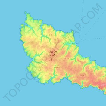Topografische Karte Belle-Île-en-Mer, Höhe, Relief