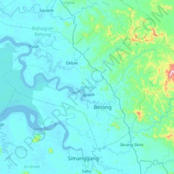 Topografische Karte Betong, Höhe, Relief