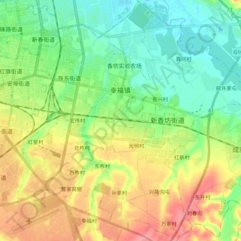 Topografische Karte 幸福镇, Höhe, Relief