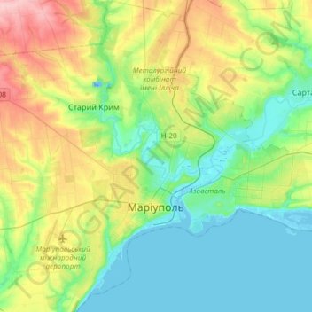 Topografische Karte Мариуполь, Höhe, Relief