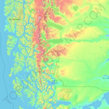 Topografische Karte Natales, Höhe, Relief