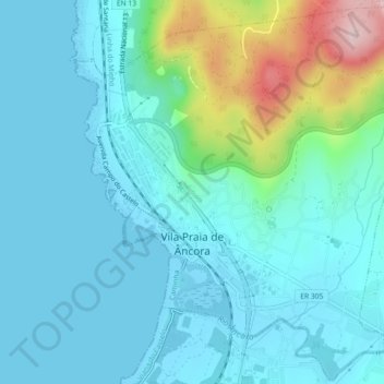 Topografische Karte Vila Praia de Âncora, Höhe, Relief