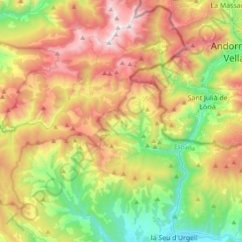 Topografische Karte les Valls de Valira, Höhe, Relief
