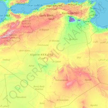 Topografische Karte Algérie, Höhe, Relief