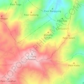 Topografische Karte DUSUN PALASARI DESA CINTA ASIH KC. CIPONGKOR KAB. BANDUNG BARAT, Höhe, Relief