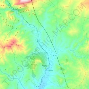 Topografische Karte Álora, Höhe, Relief