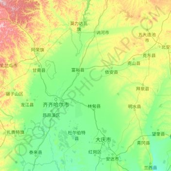 Topografische Karte 齐齐哈尔市, Höhe, Relief