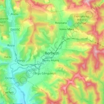 Topografische Karte Berbești, Höhe, Relief