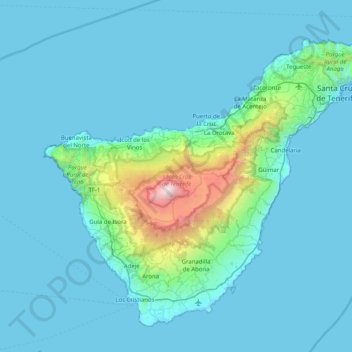 Topografische Karte Ténérife, Höhe, Relief