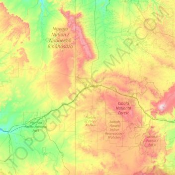 Topografische Karte Eastern Navajo Agency, Höhe, Relief