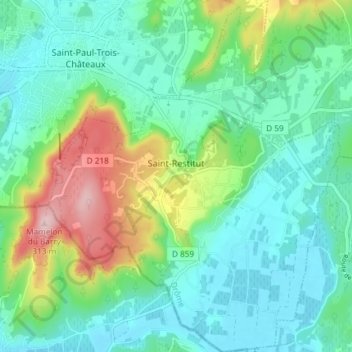 Topografische Karte Saint-Restitut, Höhe, Relief