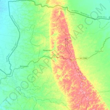 Topografische Karte Hezamara, Höhe, Relief