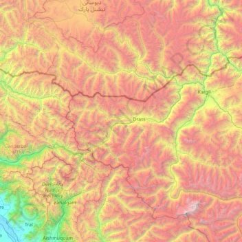 Topografische Karte Kargil tehsil, Höhe, Relief
