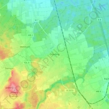 Topografische Karte Otterfing, Höhe, Relief
