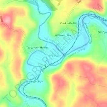 Topografische Karte Clarksville, Höhe, Relief