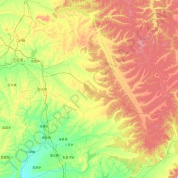 Topografische Karte 北安市, Höhe, Relief
