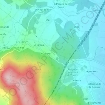 Topografische Karte Oín, Höhe, Relief