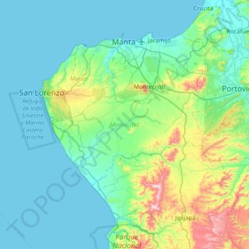 Topografische Karte Montecristi, Höhe, Relief