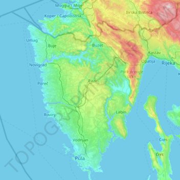 Topografische Karte Istrien, Höhe, Relief