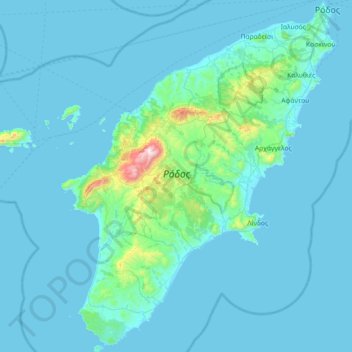 Topografische Karte Rhodes, Höhe, Relief