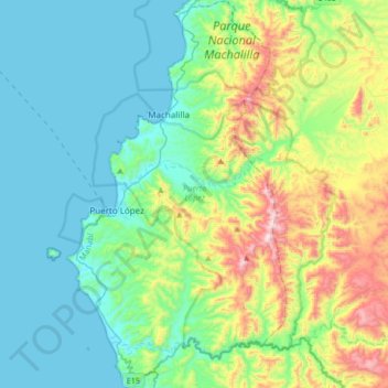 Topografische Karte Puerto López, Höhe, Relief