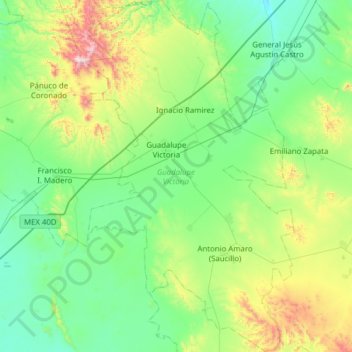 Topografische Karte Guadalupe Victoria, Höhe, Relief