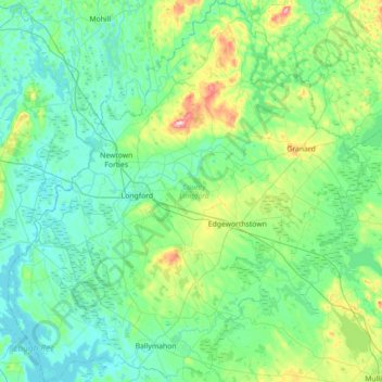 Topografische Karte County Longford, Höhe, Relief