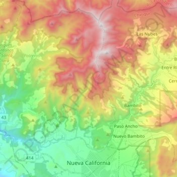 Topografische Karte Nueva California, Höhe, Relief