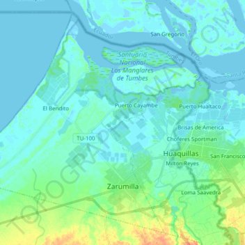 Topografische Karte Zarumilla, Höhe, Relief