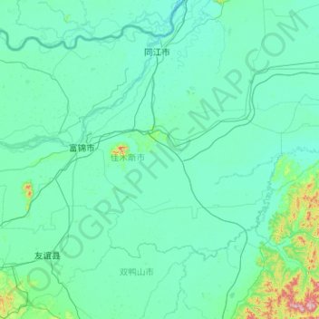 Topografische Karte 富锦市, Höhe, Relief