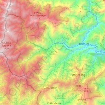 Topografische Karte Darjeeling Pulbazar, Höhe, Relief