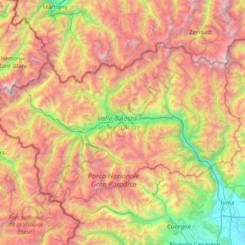 Topografische Karte Valle d'Aosta, Höhe, Relief