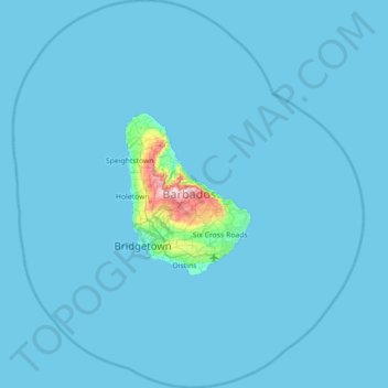 Topografische Karte Barbados, Höhe, Relief