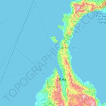 Topografische Karte Donggala Regency, Höhe, Relief