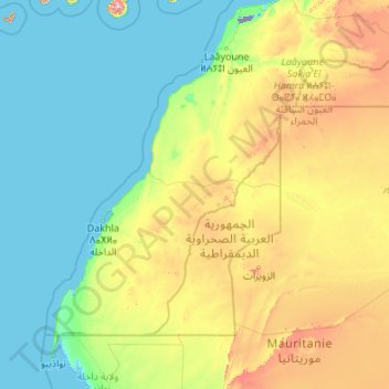 Topografische Karte Sáhara Occidental, Höhe, Relief