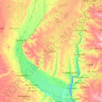 Topografische Karte Entre Ríos, Höhe, Relief