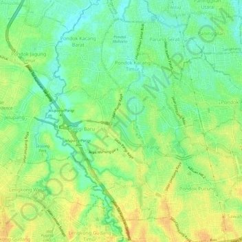 Topografische Karte Pondok Aren, Höhe, Relief