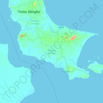 Topografische Karte Bangka Selatan, Höhe, Relief