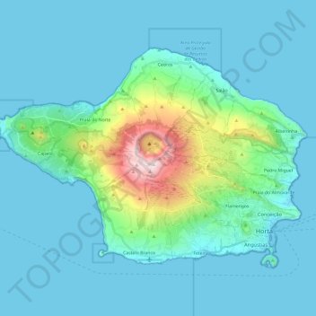 Topografische Karte Faial, Höhe, Relief