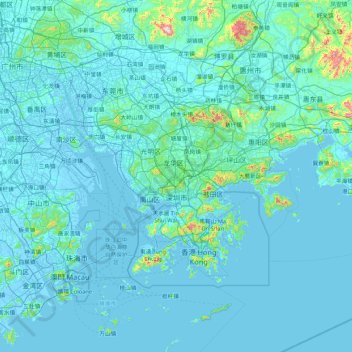 Topografische Karte 深圳市, Höhe, Relief