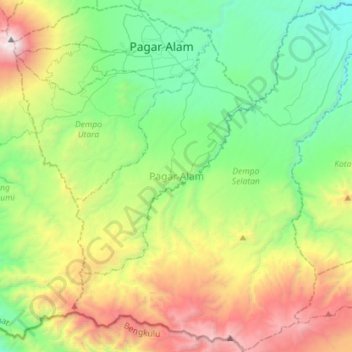 Topografische Karte Pagar Alam, Höhe, Relief