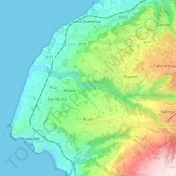 Topografische Karte Ricadi, Höhe, Relief