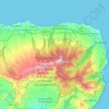 Topografische Karte Nordeste, Höhe, Relief