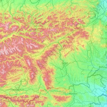 Topografische Karte Steiermark, Höhe, Relief