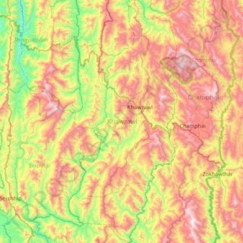 Topografische Karte Khawzawl, Höhe, Relief
