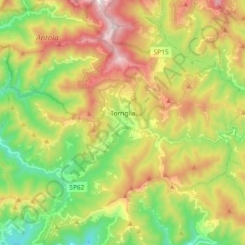 Topografische Karte Torriglia, Höhe, Relief