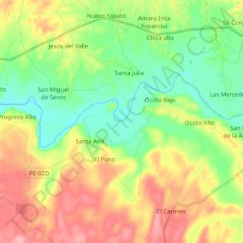 Topografische Karte Rio Piura, Höhe, Relief