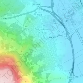Topografische Karte Pérignat-lès-Sarliève, Höhe, Relief